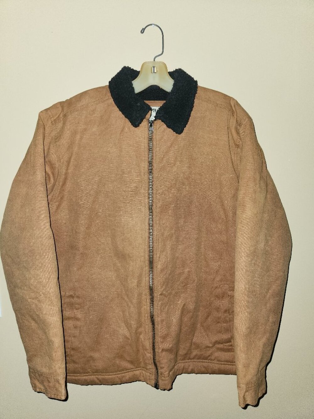 Line of Trade Men XL Canvas Trucker Jacket Brown Sherpa Lined Workwear Coat Zip
